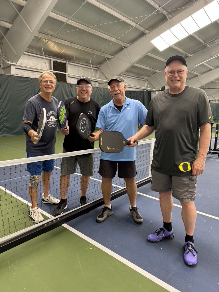 Four Steves on the pickleball court